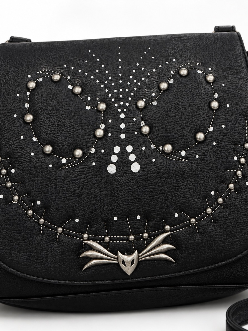 Loungefly Nightmare Before Christmas Black Studded Crossbody Bag with Bat Accent - Picture 3 of 7